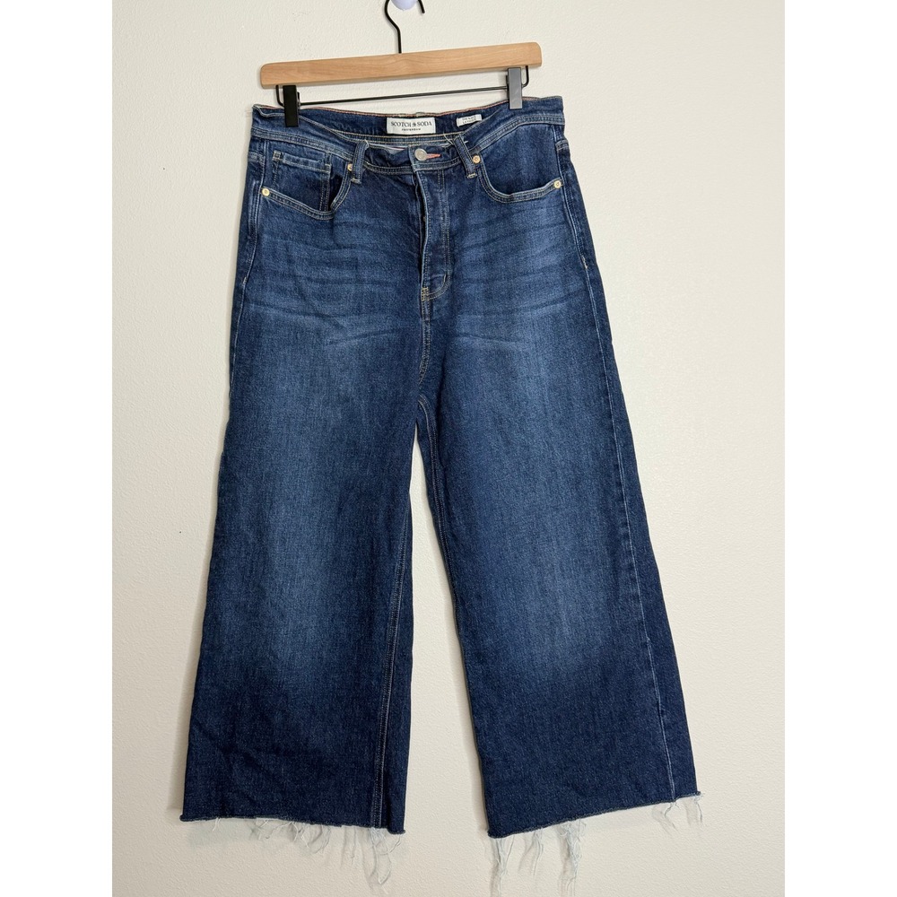 Scotch & Soda The Wave La Vague Wide Leg Raw Hem Jeans Dark Wash 10/30